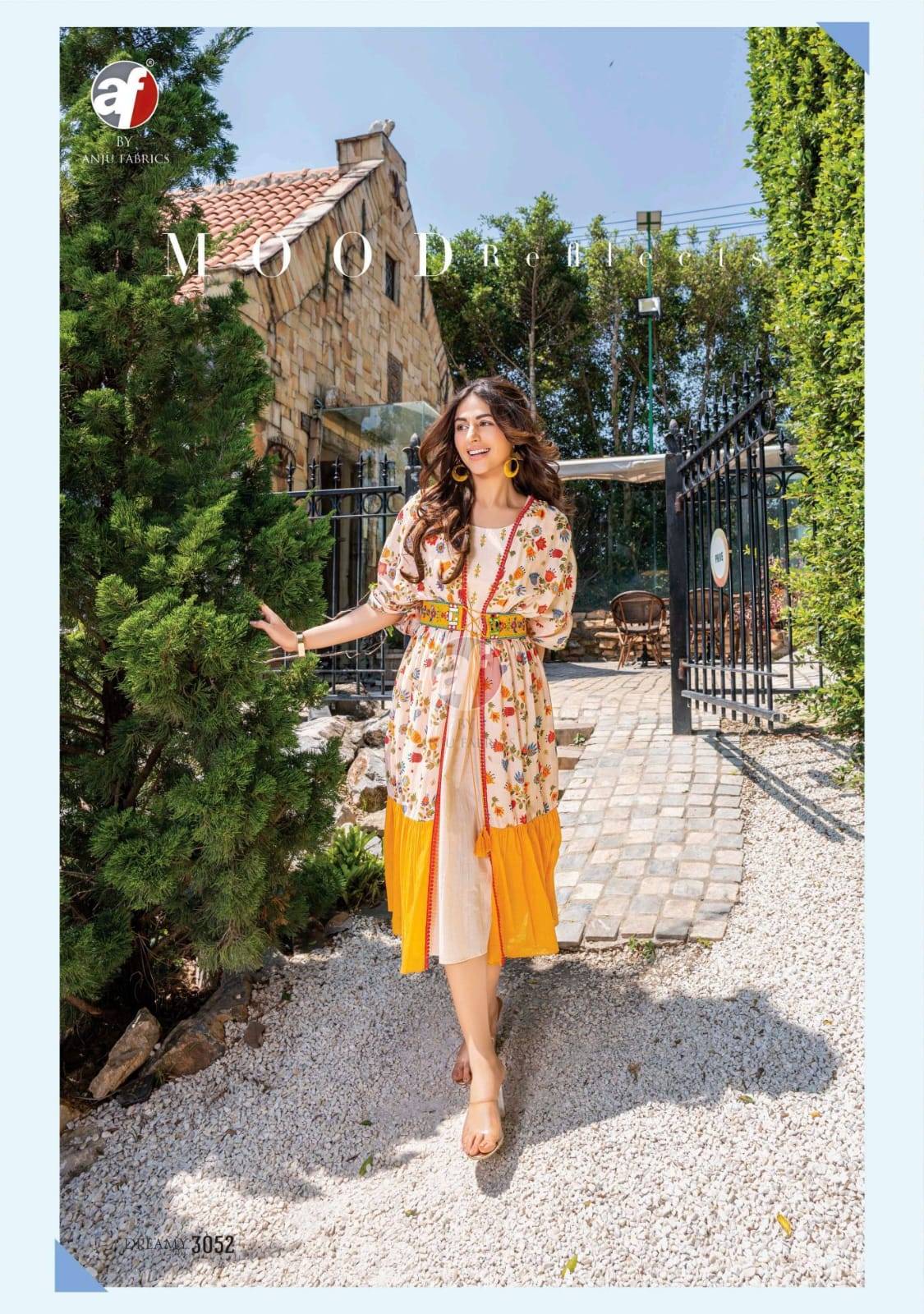 Dreamy tales by Anu fabrics 3051 TO 3053 SERIES Indian PURE MAL COTTON party wear kaftan jacket with midi stitched dresses At Wholesale Price